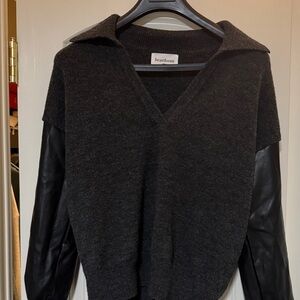 Heartloom Charcoal Sweater with Black Faux Leather Sleeves